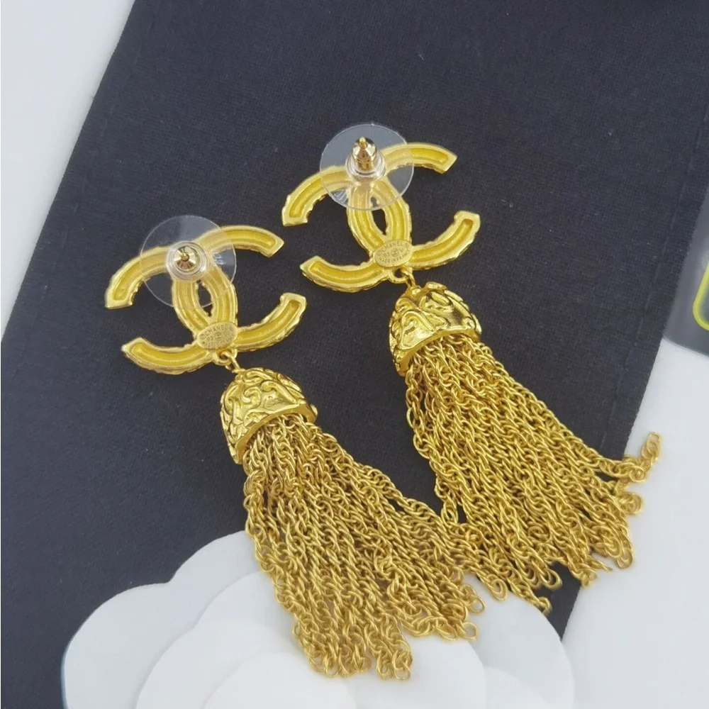 Chanel Gold CC Tassel Drop Earrings - Picture 4 of 5